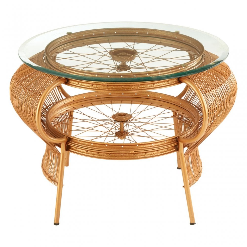 Oscar Gold Finish Table, Bamboo, Glass, Iron, Gold
