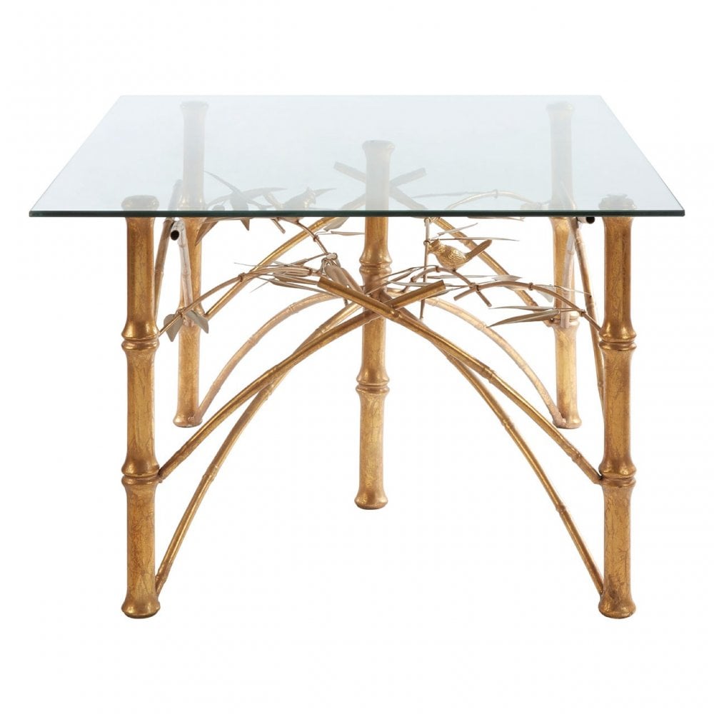 Zodiac Table with Bamboo Design Legs, Glass, Gold