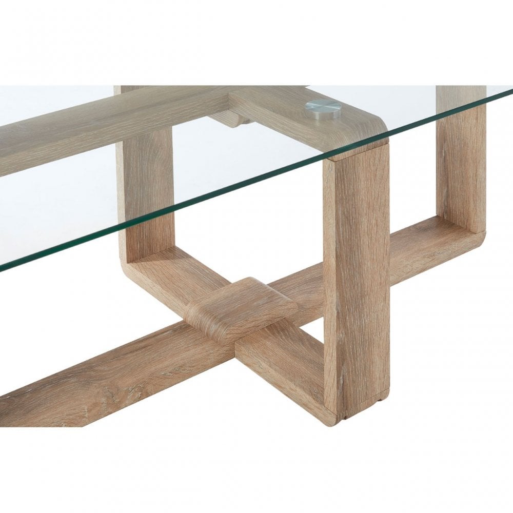 Barton Coffee Table, Wood, Tempered Glass, Natural