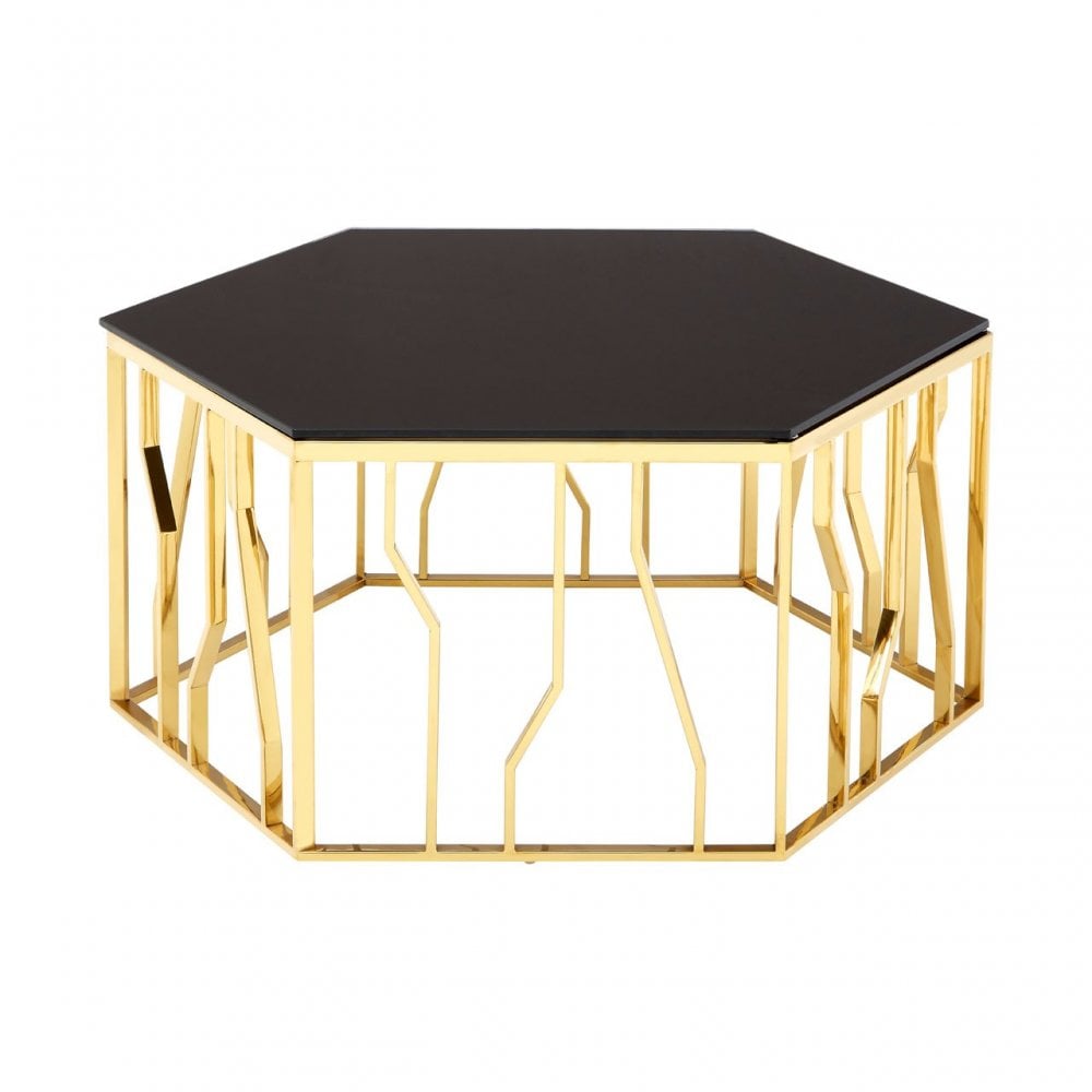 Camperian Hexagonal Coffee Table, Stainless Steel, Glass, Black