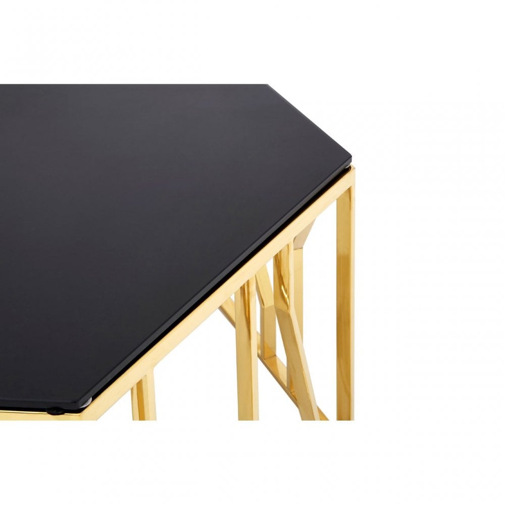 Camperian Hexagonal Coffee Table, Stainless Steel, Glass, Black