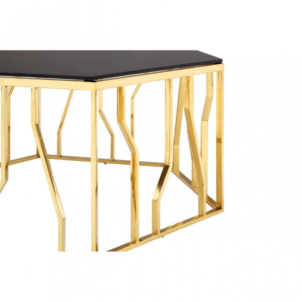 Camperian Hexagonal Coffee Table, Stainless Steel, Glass, Black
