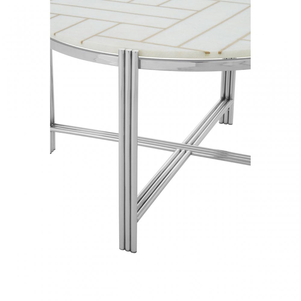 Eva Coffee Table, Marble, Stainless Steel, White
