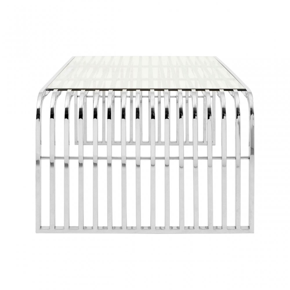 Chiqui Slatted Coffee Table, Stainless Steel, Glass, Silver