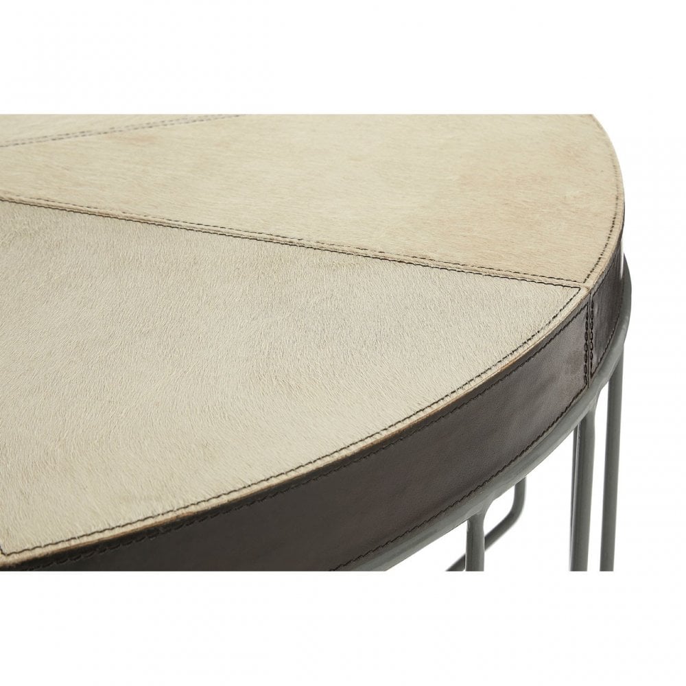 Leather Coffee Table, Leather, Iron, Mango Wood, Natural