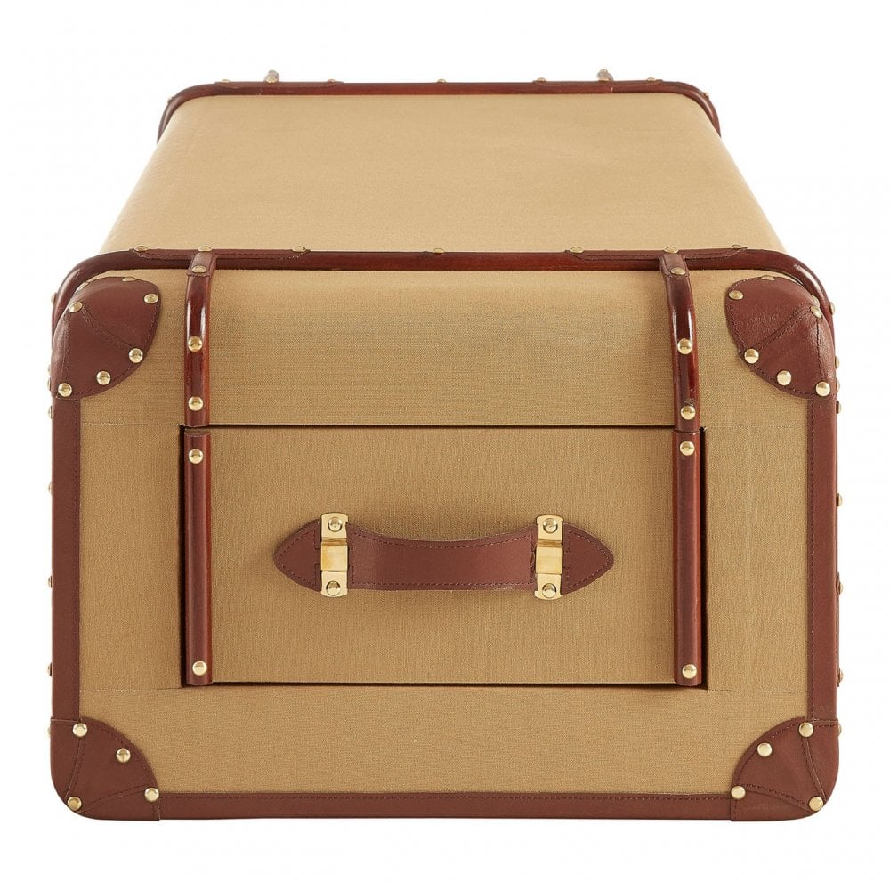 Columbus Leather Trim Canvas Coffee Table, Canvas, Mango Wood, Natural