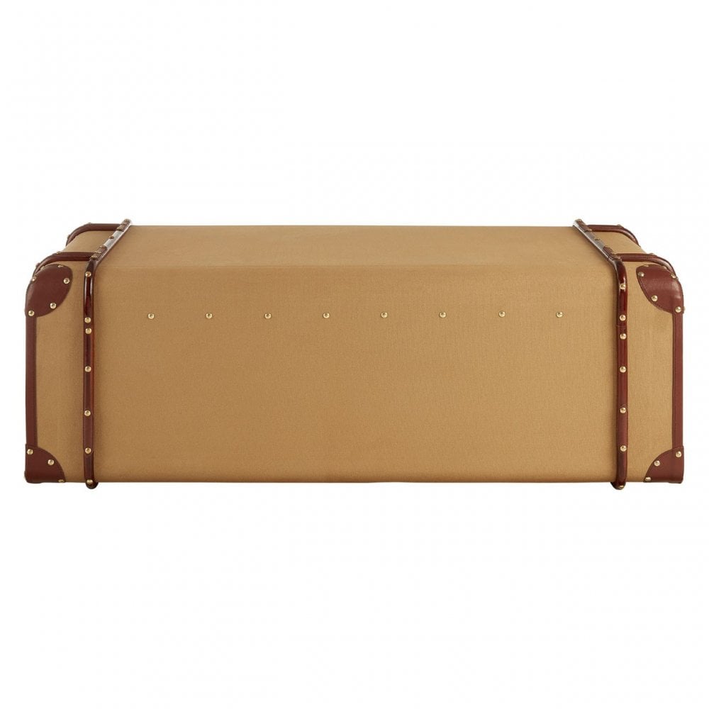 Columbus Leather Trim Canvas Coffee Table, Canvas, Mango Wood, Natural