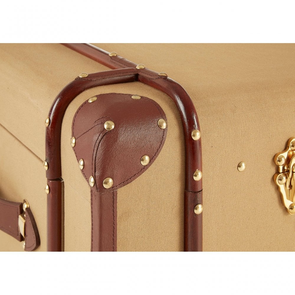 Columbus Leather Trim Canvas Coffee Table, Canvas, Mango Wood, Natural