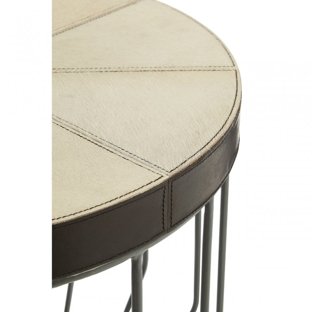 Tuskin Tall Iron Coffee Table, Leather, Iron, Mango Wood, Natural