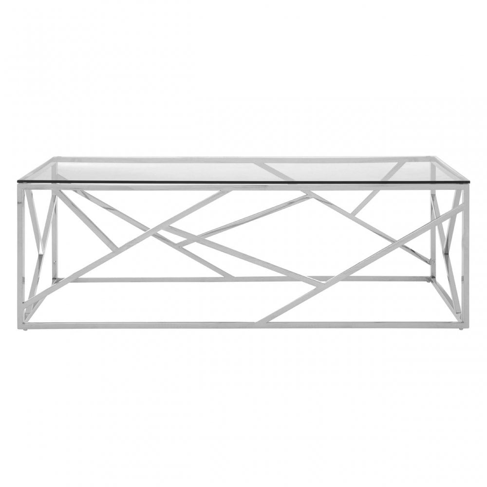 Enrich Stainless Steel Geometric Coffee Table, Stainless Steel, Glass, Silver