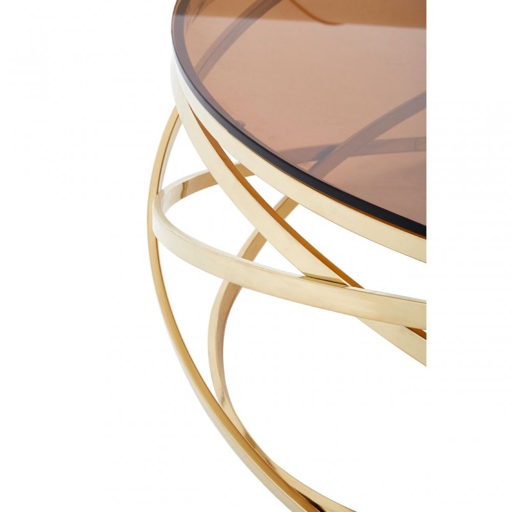 Enrich Round Champagne Base Coffee Table, Stainless Steel, Glass, Gold