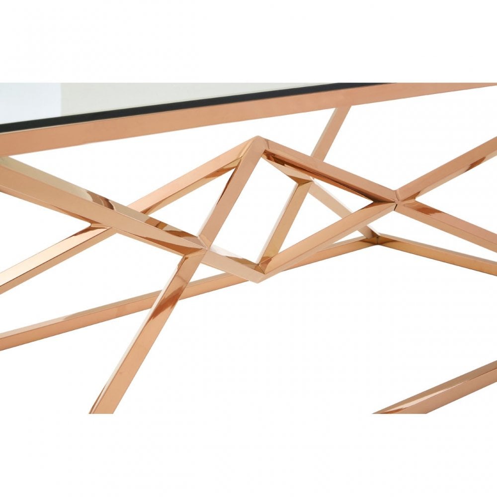 Enrich Corseted Rose Gold Coffee Table, Stainless Steel, Glass, Rose Gold
