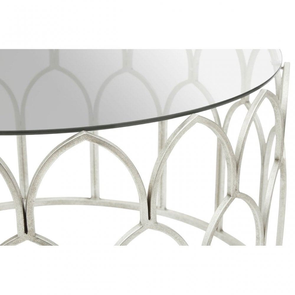 Merlin Silver Leaf Coffee Table, Tempered Glass, Iron, Silver