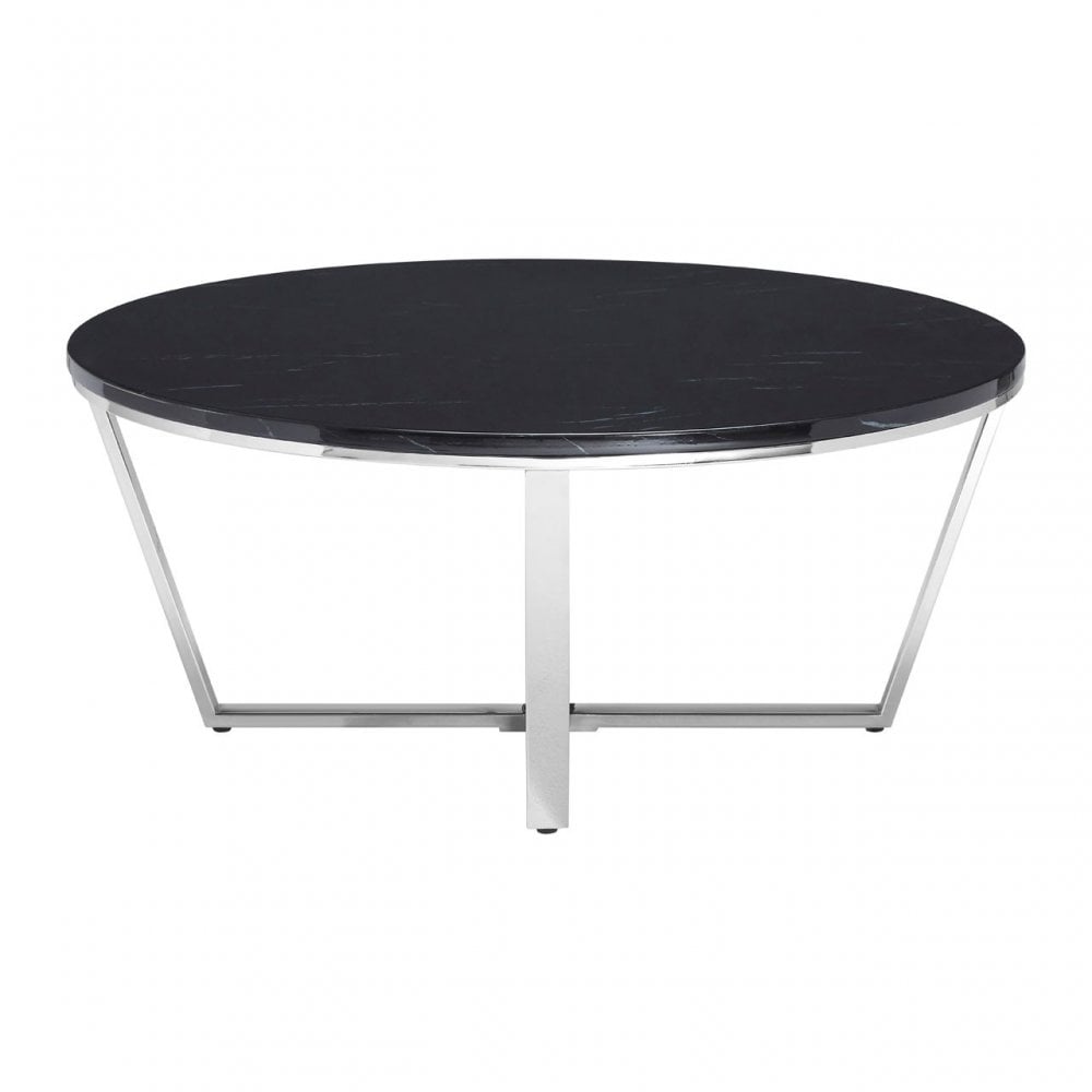 Enrich Round Black Faux Marble Coffee Table, Wood, Paper, Black