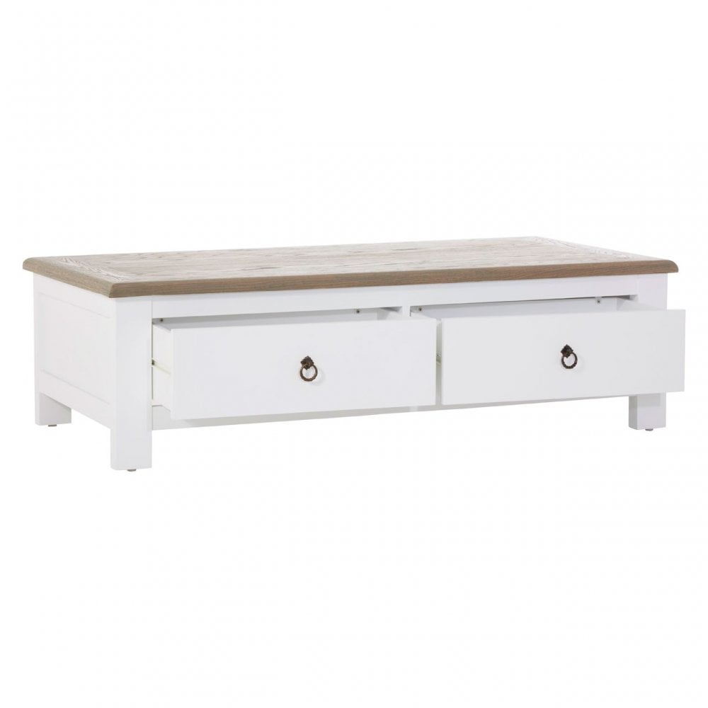 Townhouse 2 Drawer Coffee Table, Oak Wood, Veneer, Birchwood, White