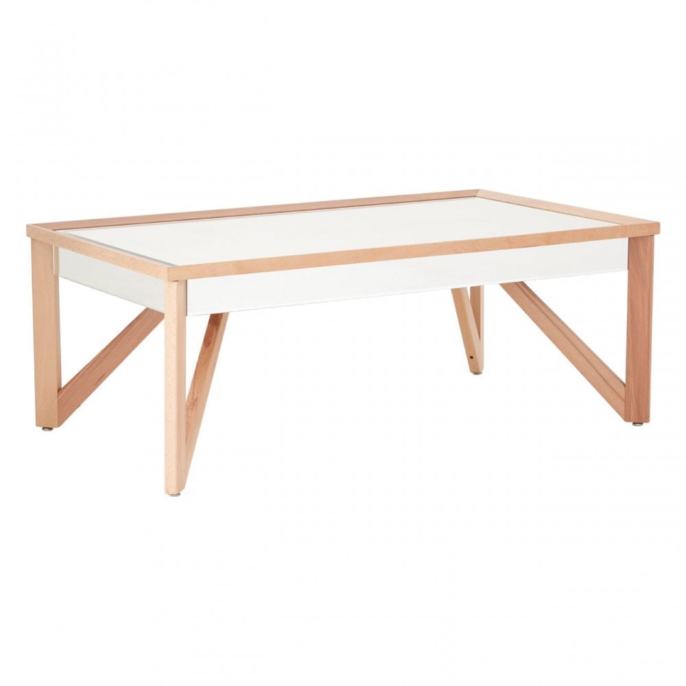 Tuskin Coffee Table, Beechwood, Mirrored Glass, Natural