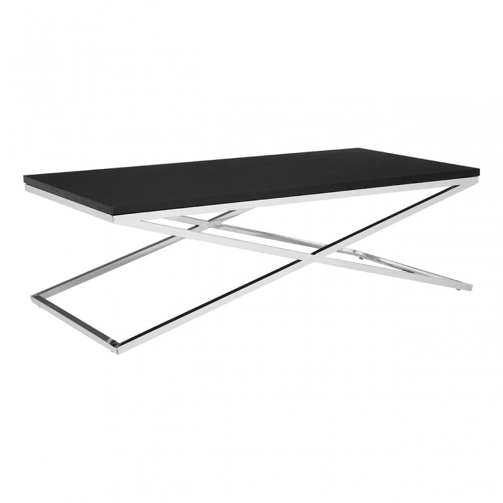 Tribute Coffee Table, Leather, Stainless Steel, Black