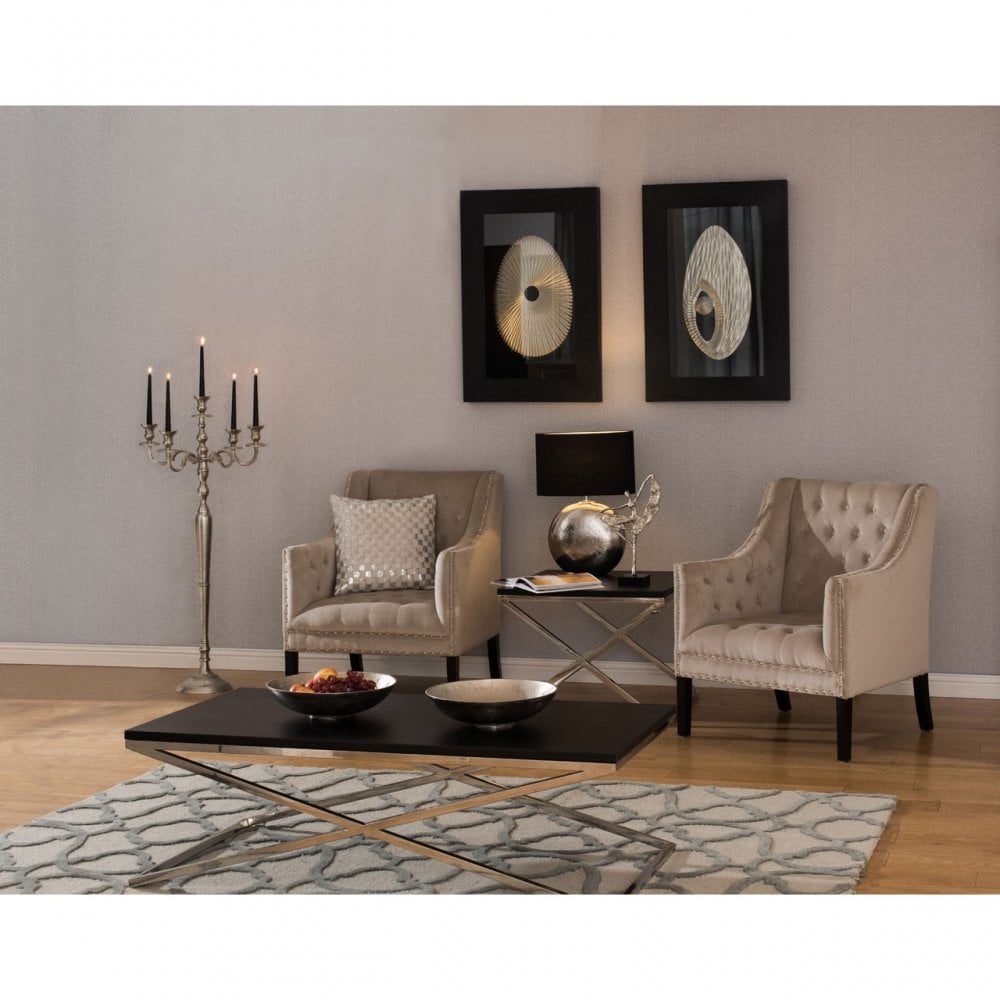 Tribute Coffee Table, Leather, Stainless Steel, Black