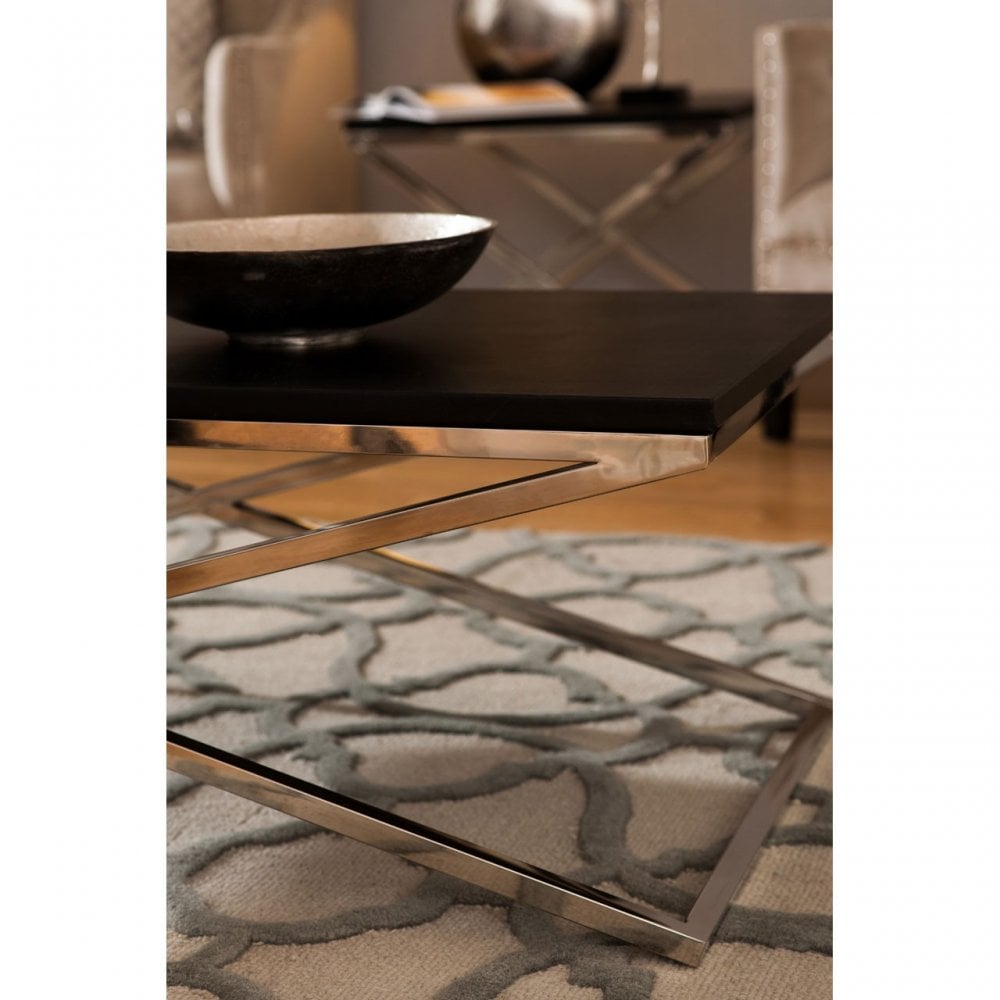 Tribute Coffee Table, Leather, Stainless Steel, Black