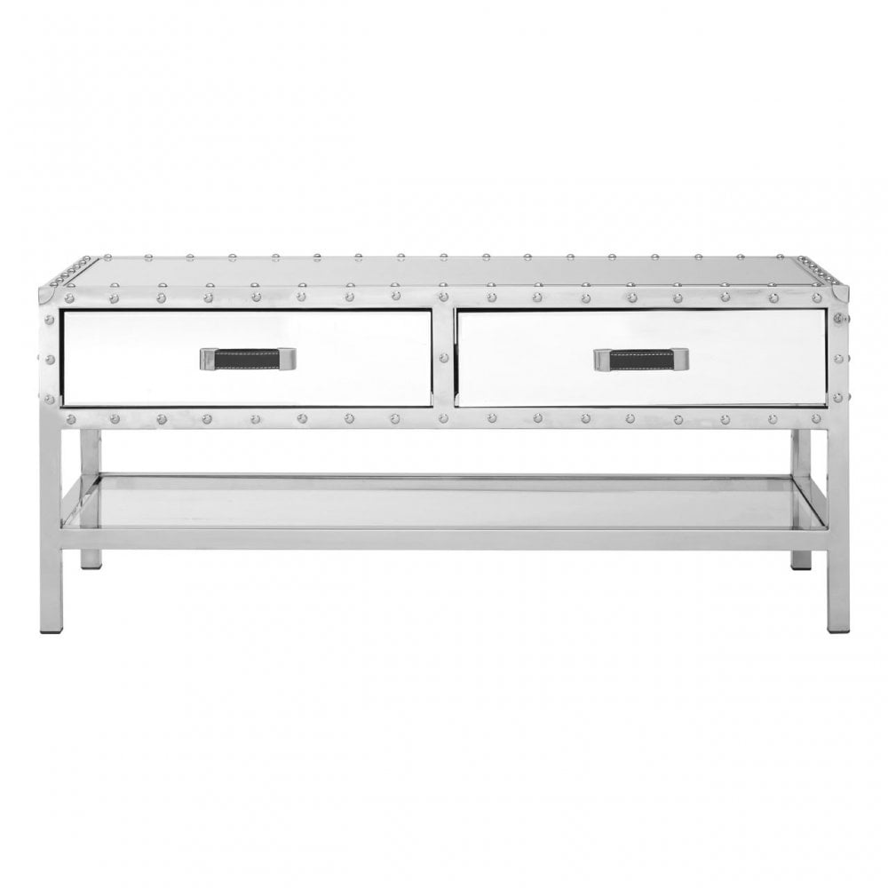 Rivet Coffee Table, Glass, Mirrored, Stainless Steel
