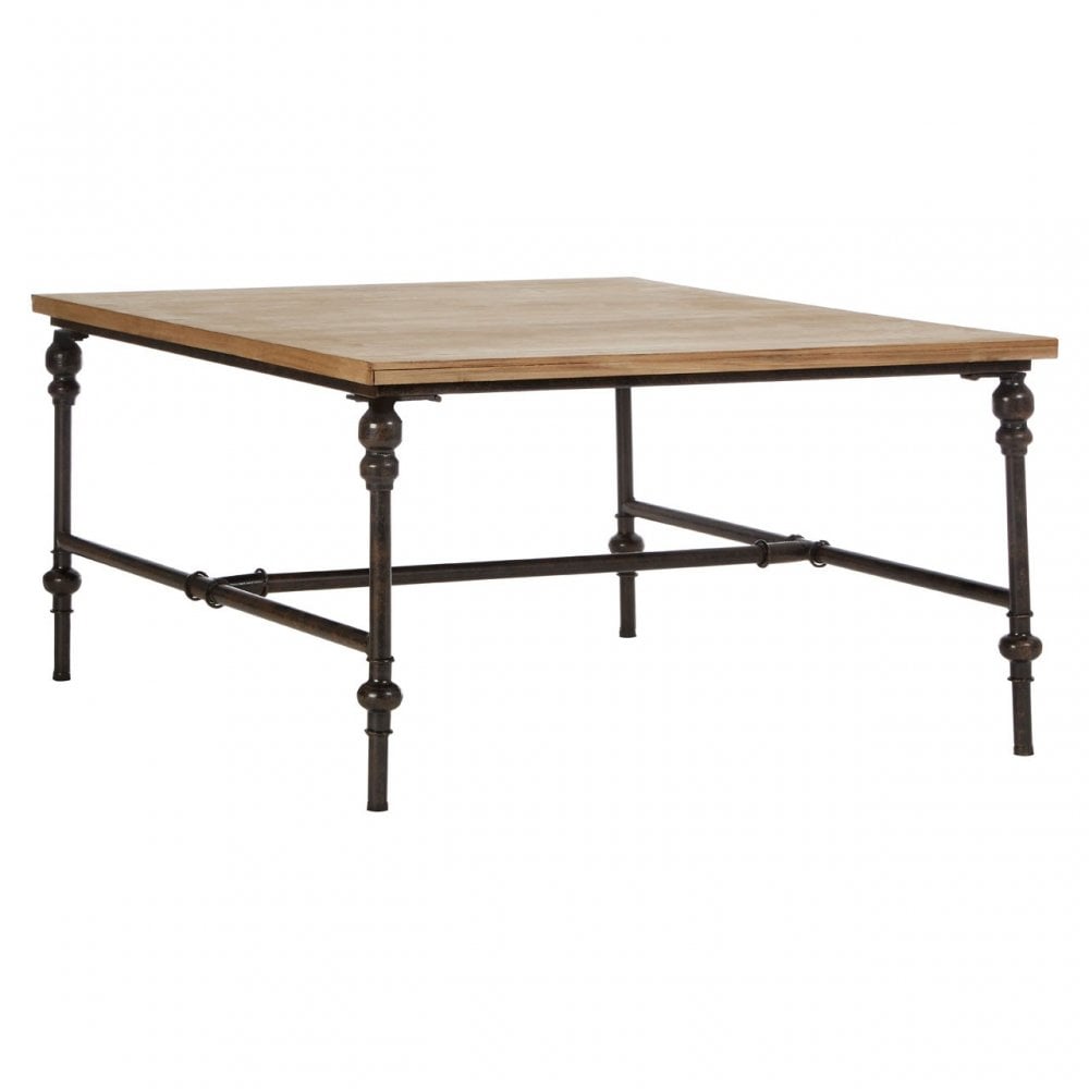 Tribeca Square Coffee Table, Fir Wood, Iron, Natural