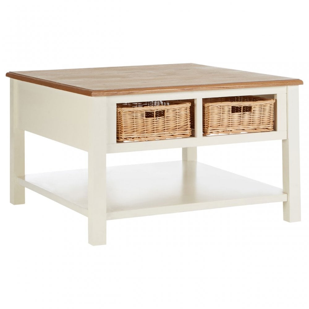 Dorset Cream Coffee Table, Ash Veneer, Paulownia Veneer, Pine Wood, Rattan, Cream