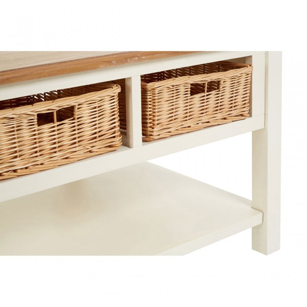 Dorset Cream Coffee Table, Ash Veneer, Paulownia Veneer, Pine Wood, Rattan, Cream