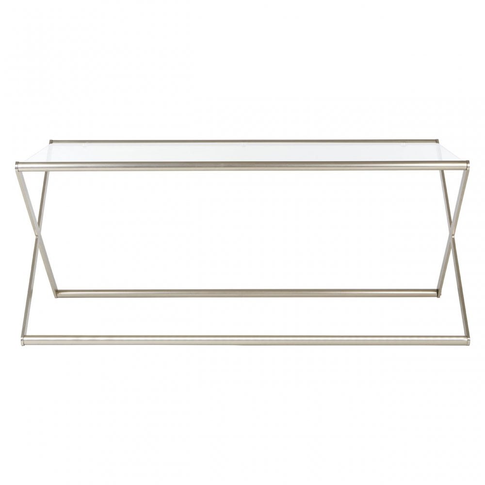 Roma Coffee Table, Satin Nickel, Glass, Clear