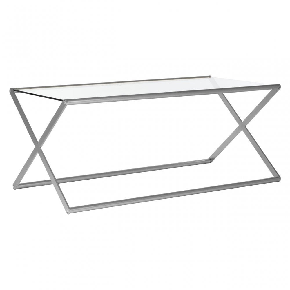 Roma Coffee Table, Satin Nickel, Glass, Clear