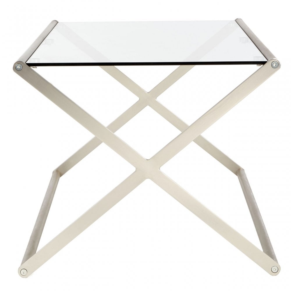 Roma Coffee Table, Satin Nickel, Glass, Clear