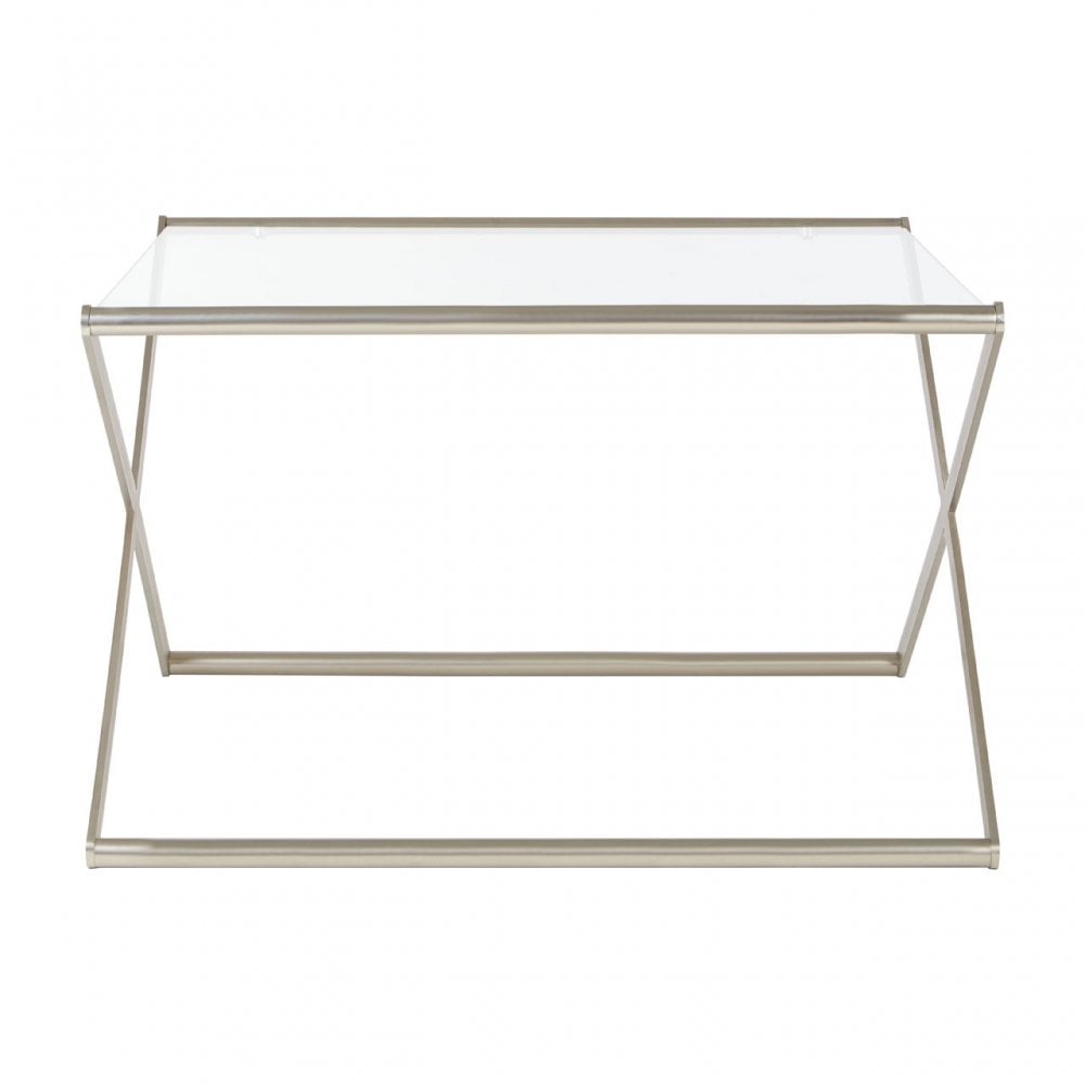 Roma Square Coffee Table, Satin Nickel, Glass, Clear