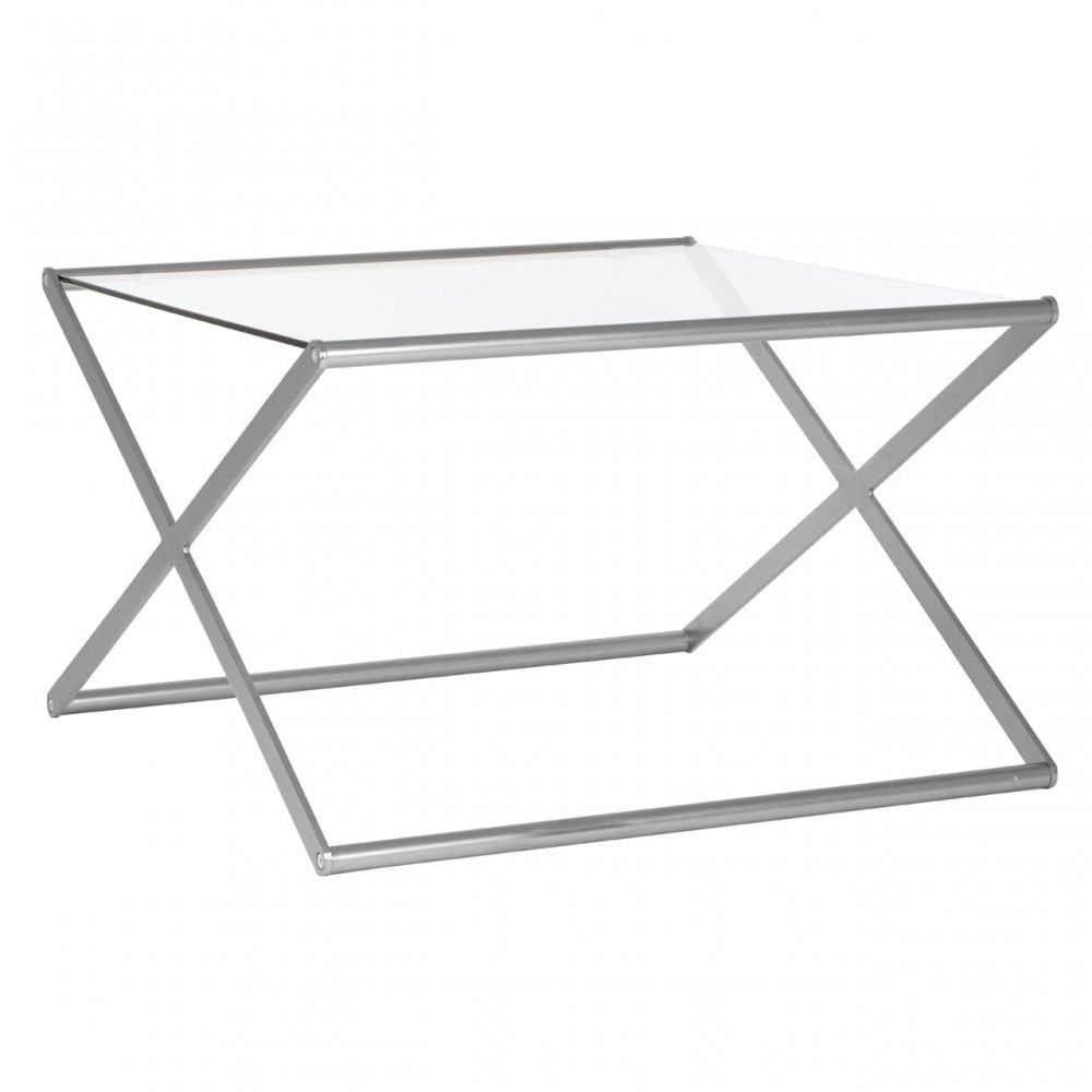 Roma Square Coffee Table, Satin Nickel, Glass, Clear