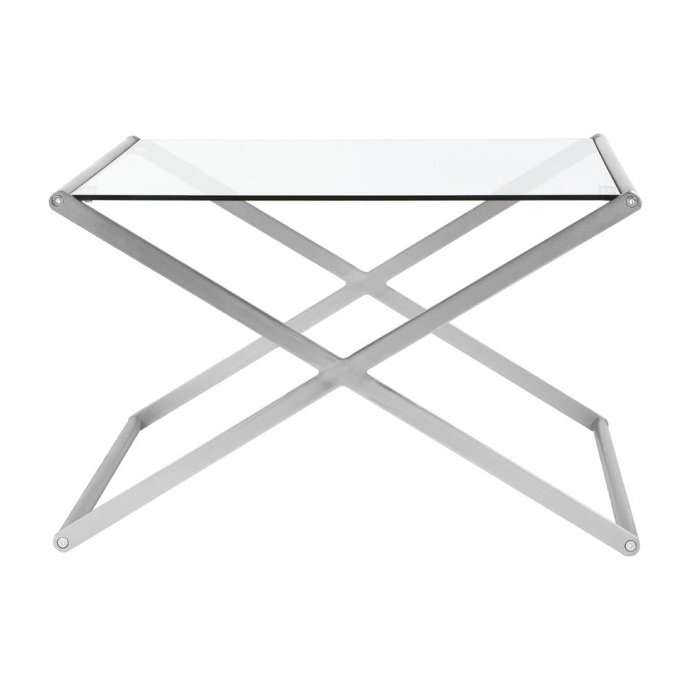 Roma Square Coffee Table, Satin Nickel, Glass, Clear
