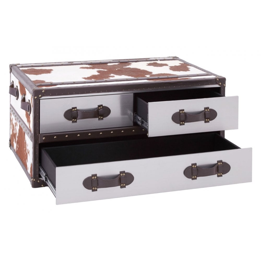 Brown / White Genuine Cowhide Coffee Table, Cowhide, Stainless Steel, Brown