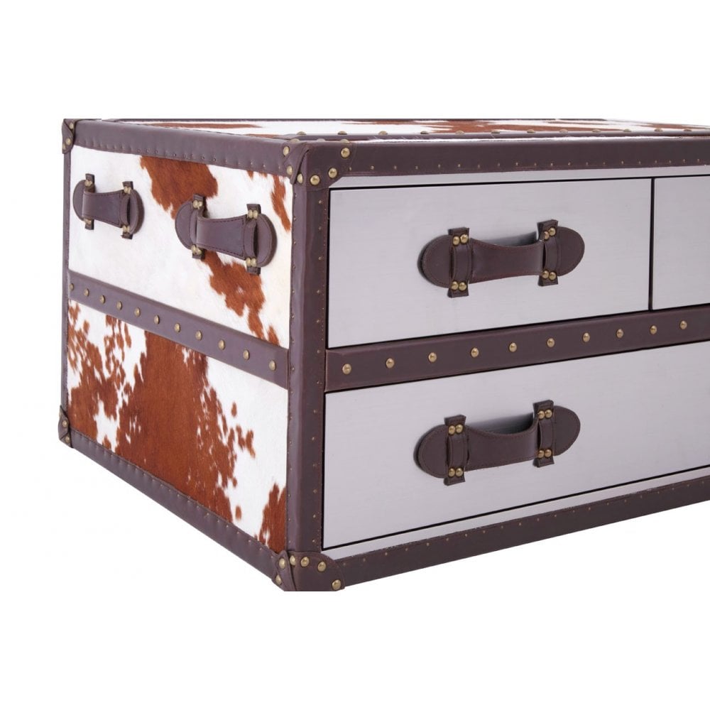 Brown / White Genuine Cowhide Coffee Table, Cowhide, Stainless Steel, Brown