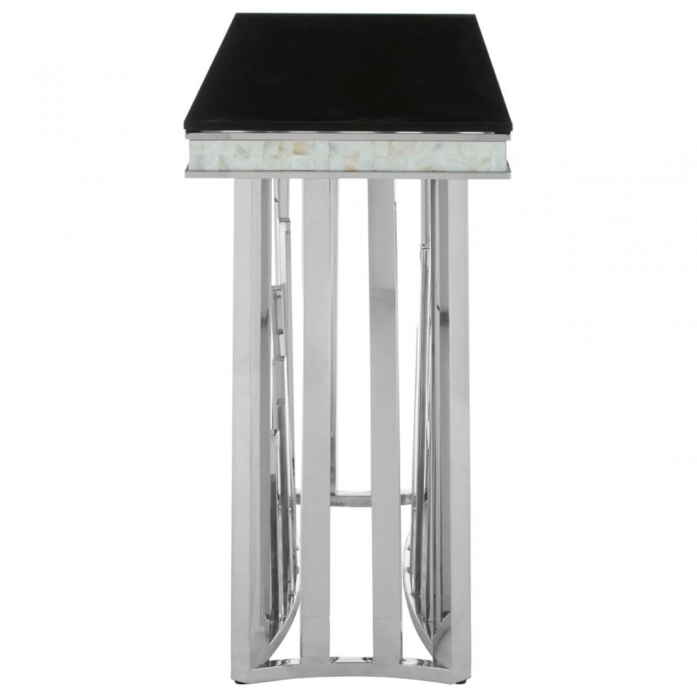 Elisa Silver Console Table, Stainless Steel, Glass, Silver