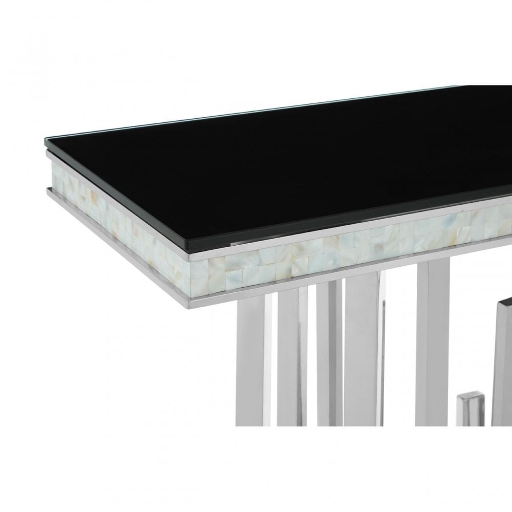 Elisa Silver Console Table, Stainless Steel, Glass, Silver