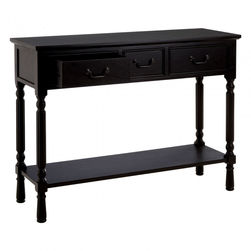 Legacy 3 Drawer Vintage Black Console Table, Wood, Black