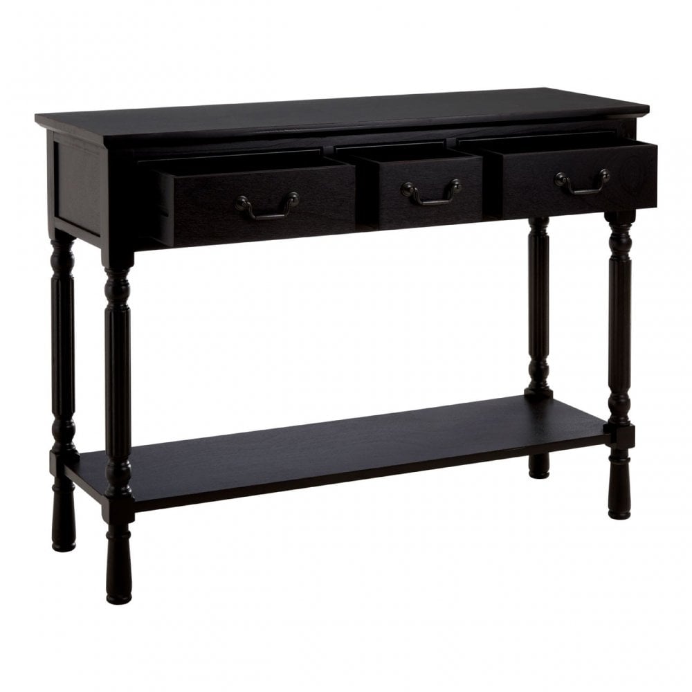 Legacy 3 Drawer Vintage Black Console Table, Wood, Black