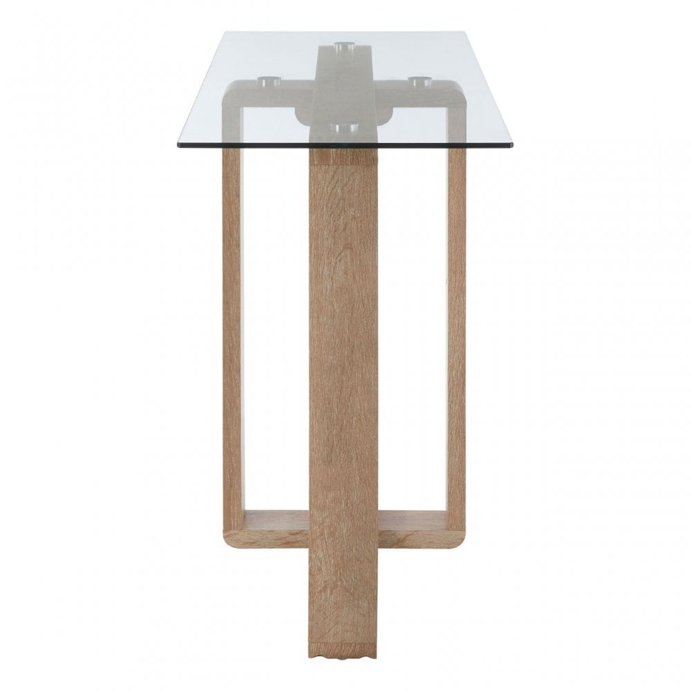 Barton Console Table, Wood, Tempered Glass, Natural