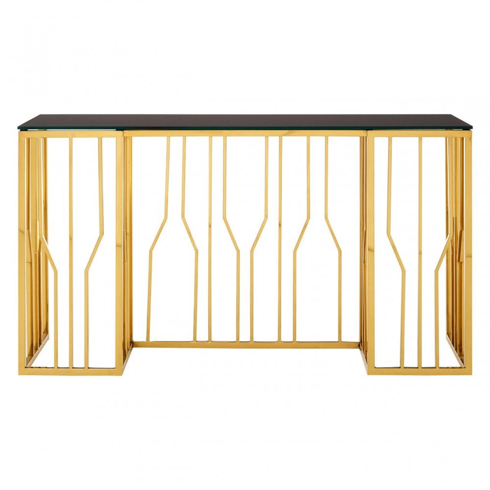 Camperian Hexagonal Console Table, Stainless Steel, Glass, Black