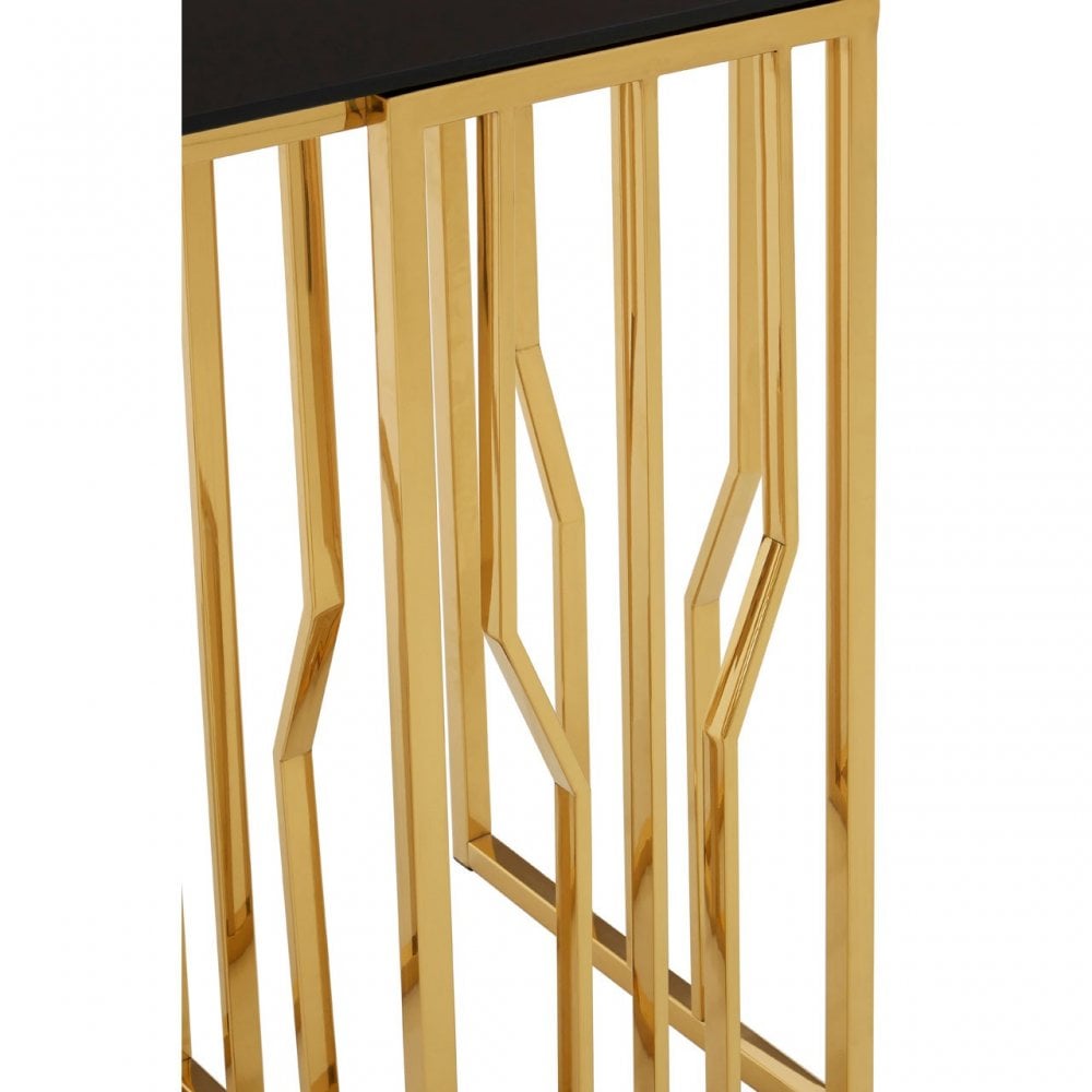 Camperian Hexagonal Console Table, Stainless Steel, Glass, Black