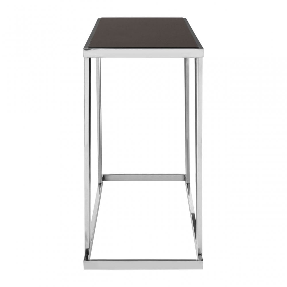 Pantino Console Table with Black Glass Top, Stainless Steel, Glass, Silver