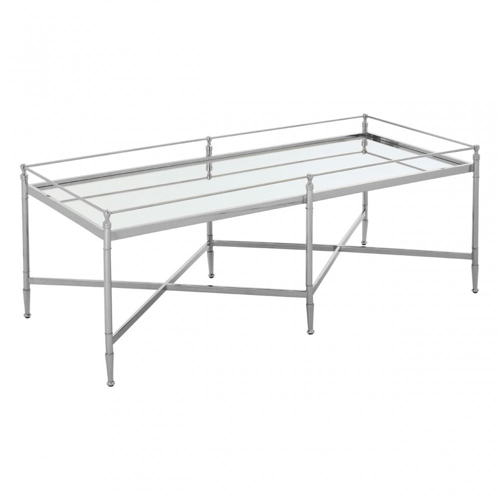 Zach Coffee Table, Aluminium, Brass, Mirrored Glass, Stainless Steel, Silver