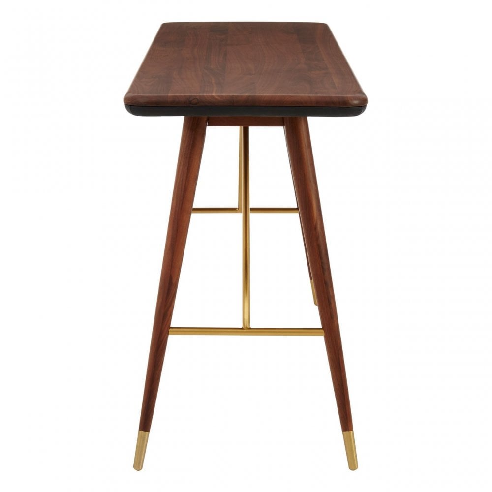 Kenso Console Table, Brass, Leather, Walnut Wood, Brass