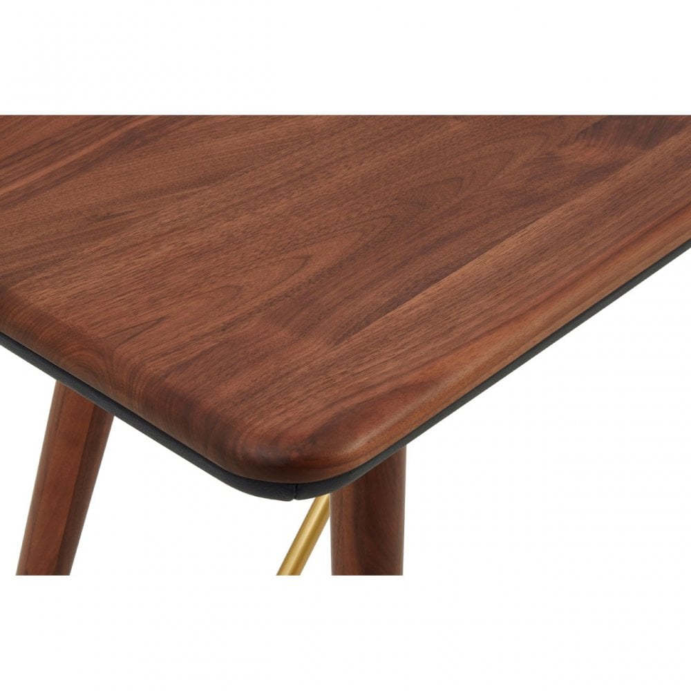 Kenso Console Table, Brass, Leather, Walnut Wood, Brass