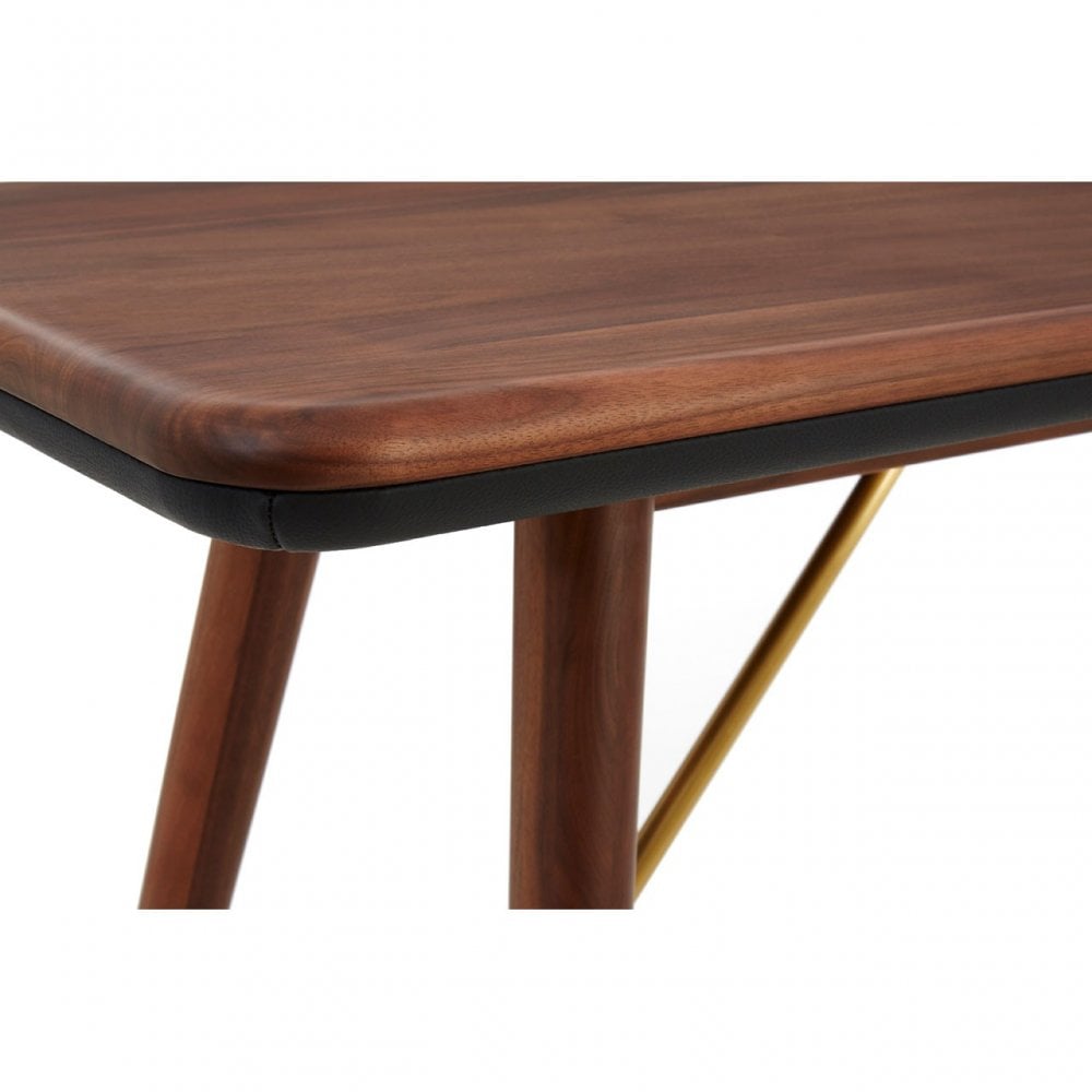 Kenso Console Table, Brass, Leather, Walnut Wood, Brass