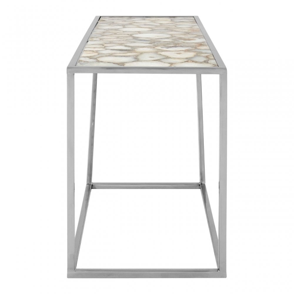 Vita White Agate Console Table, Steel, Stone, White