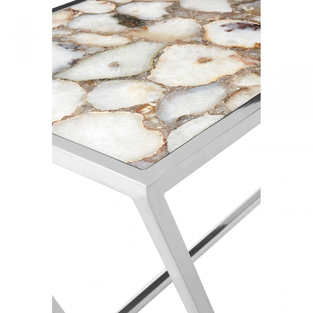Vita White Agate Console Table, Steel, Stone, White
