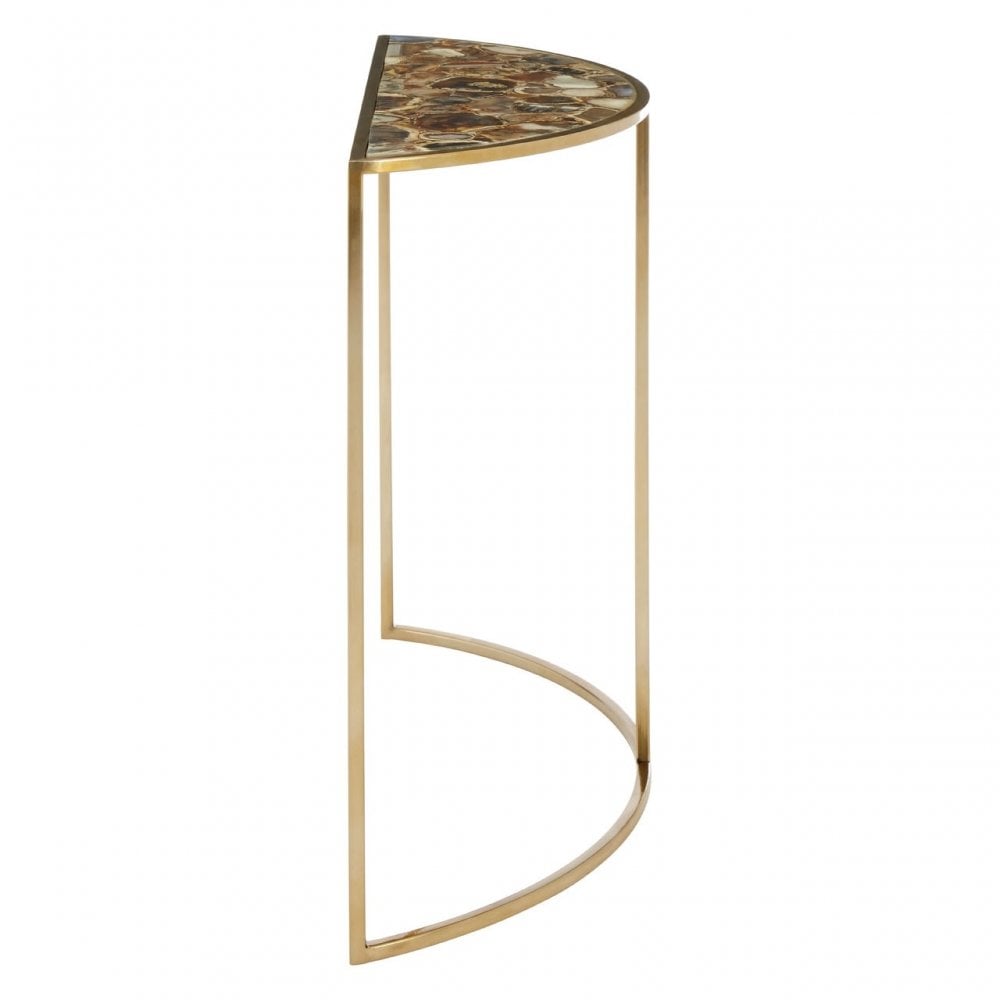 Vita Half Moon Black Agate Top Table, Steel, Stone, Natural